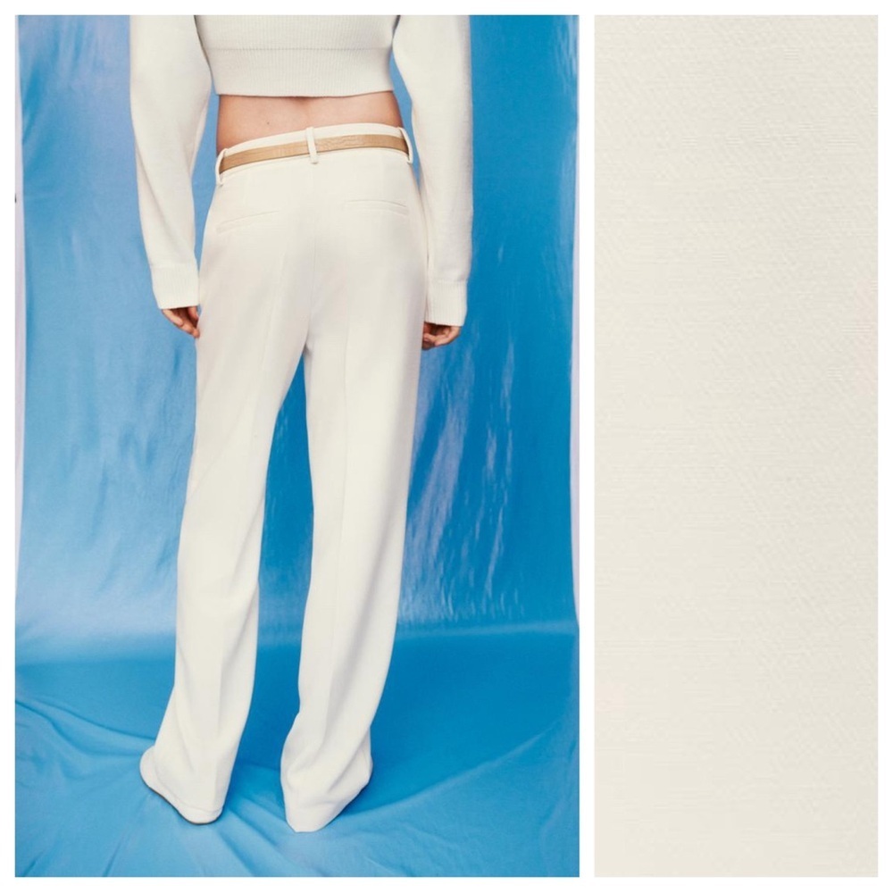 NWT. Zara Ecru Viscose Blend Belted Straight Leg Pants. Size L. - Picture 5 of 11